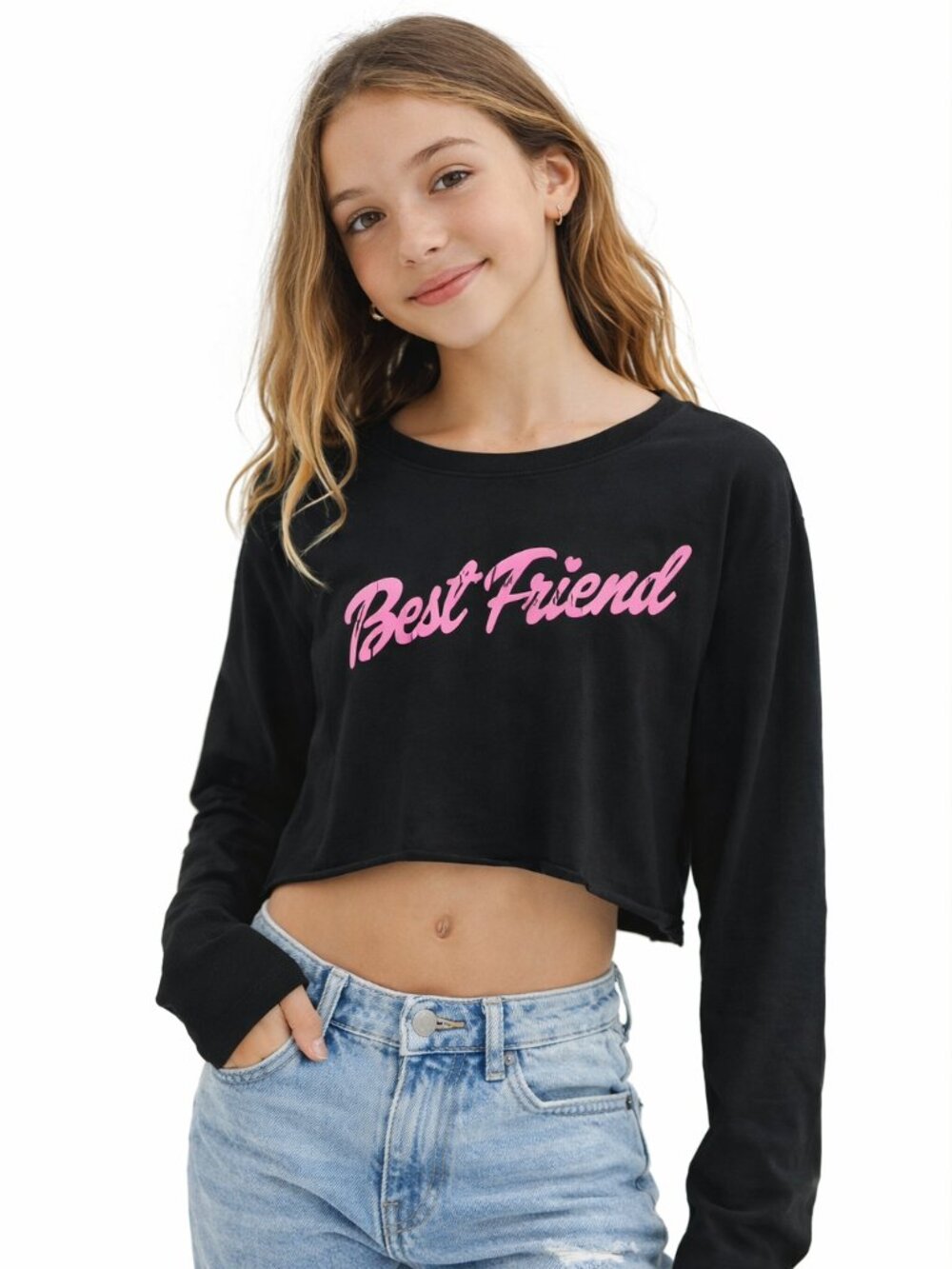 Prince Peter Girls Graphic Crop Top Black Pink Script Size L 12